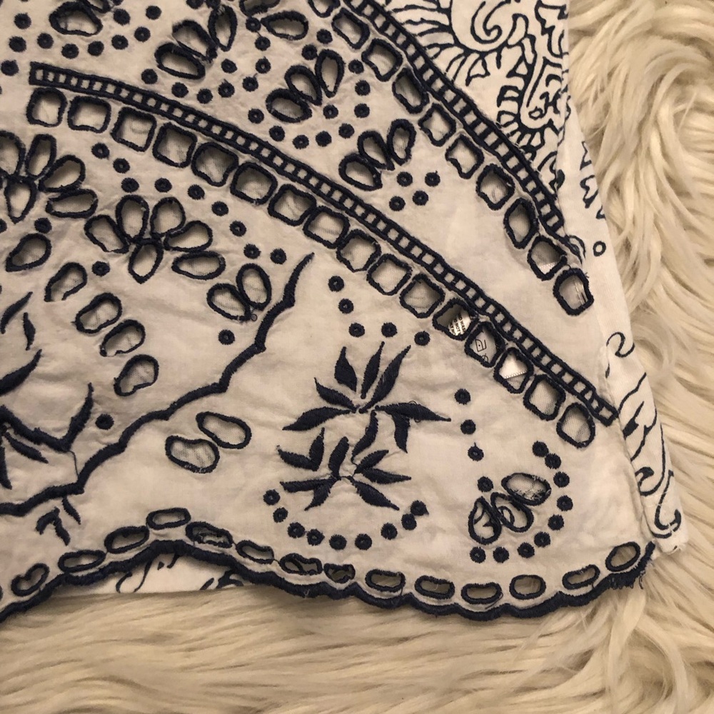 Anthropologie Maeve Ester Eyelet Embroidered Scalloped Blue White Top size XS/S - Picture 8 of 15